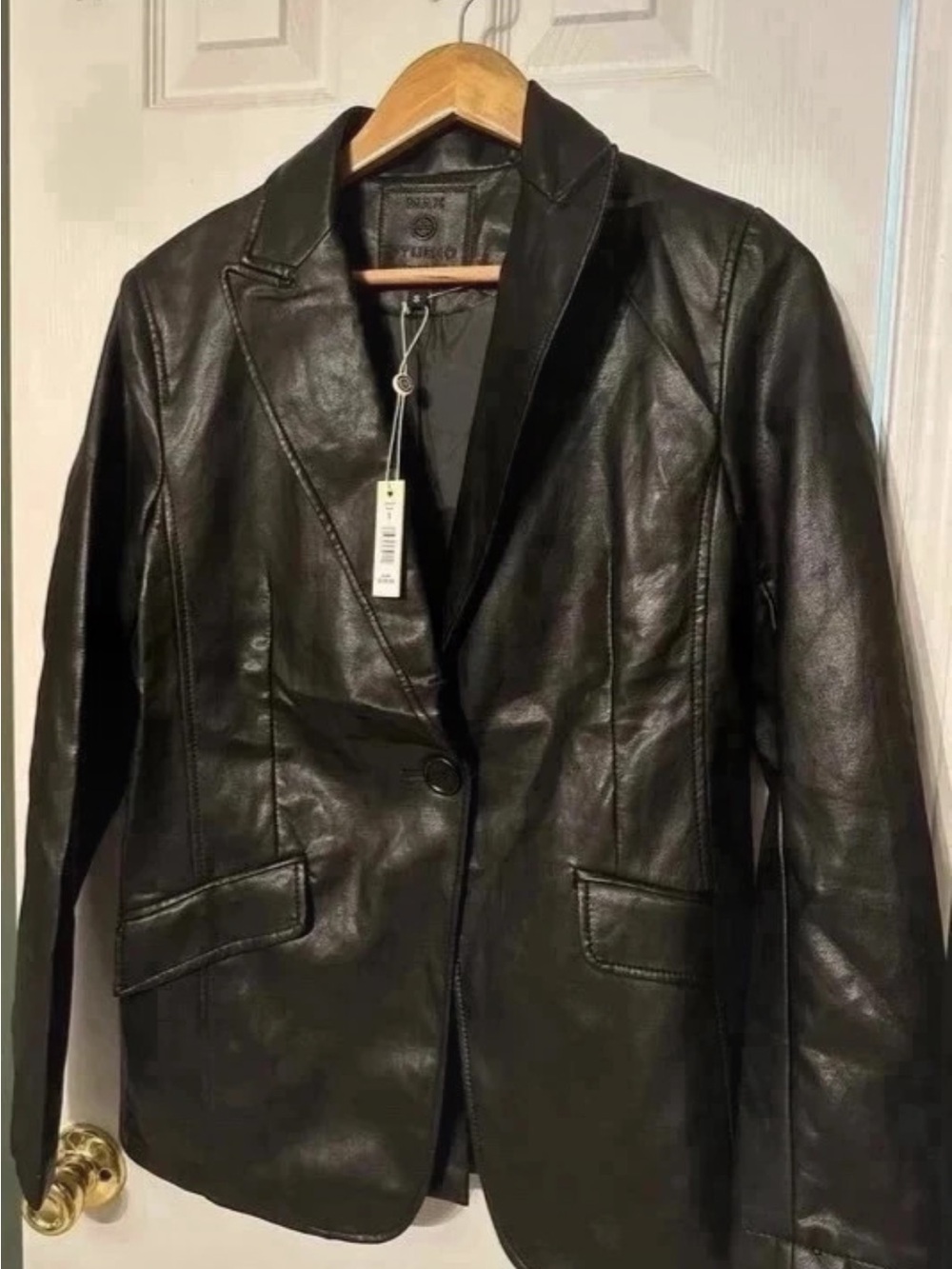 Max Studio Black Faux Leather Blazer Jacket NWT